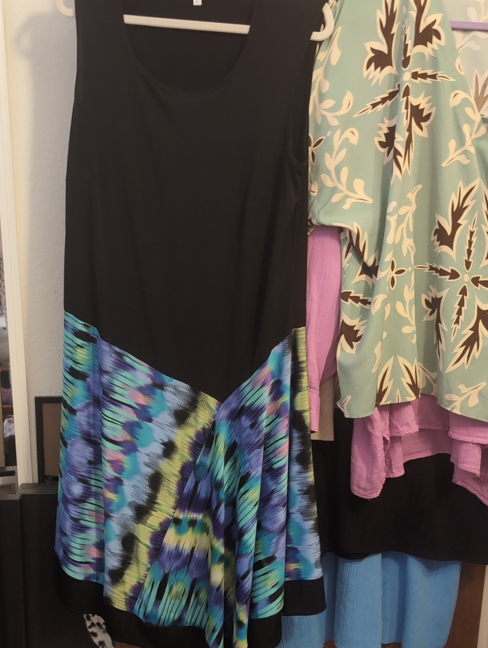 Avenue Black Tank Tunic with Blue Teal Print